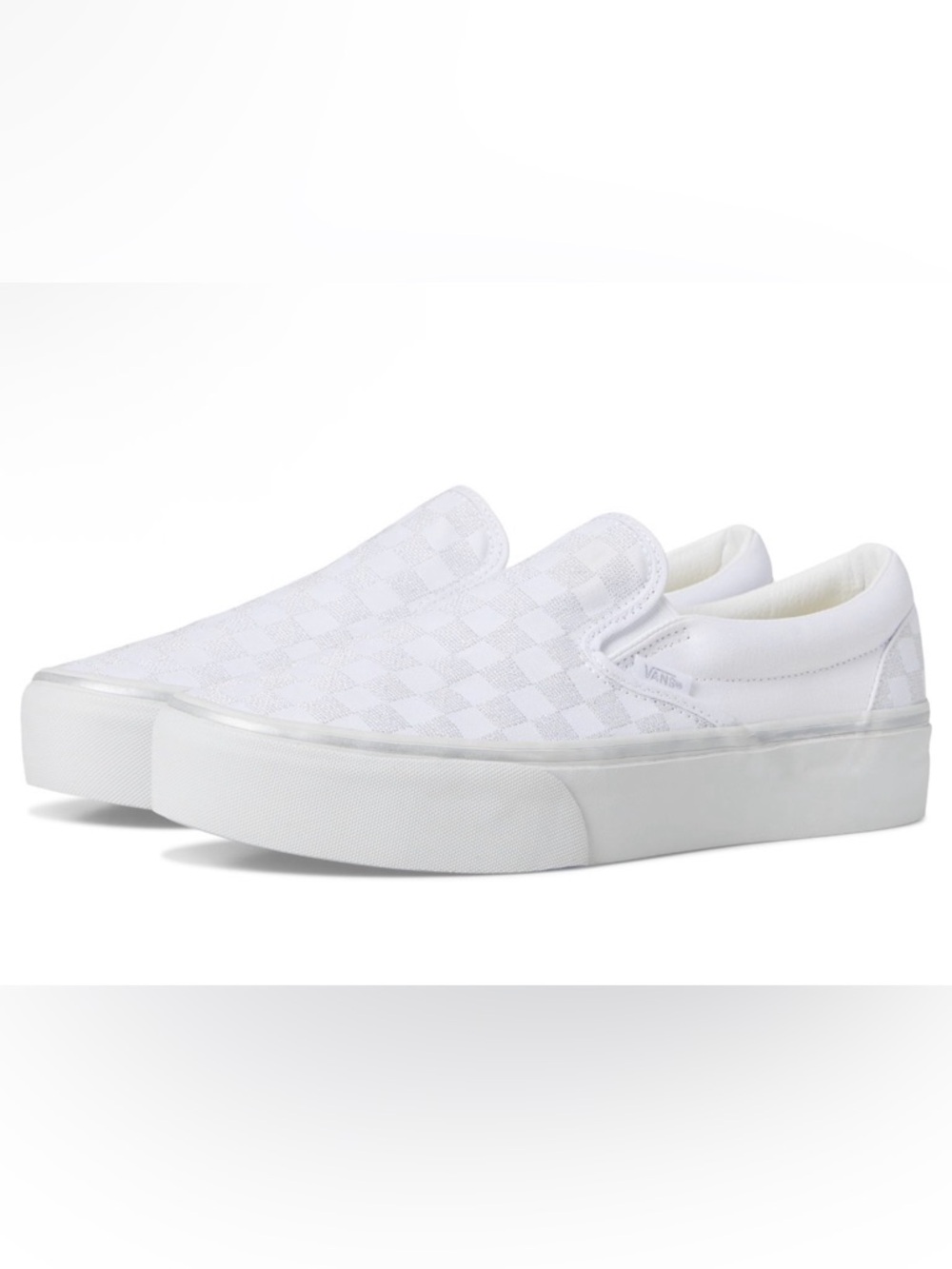 Vans White/Silver Metallic Checkerboard Slip-On Platform Sneakers